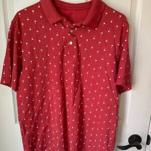 Van Heusen Size Large Men's Red Short Sleeve Polo White Palm Trees